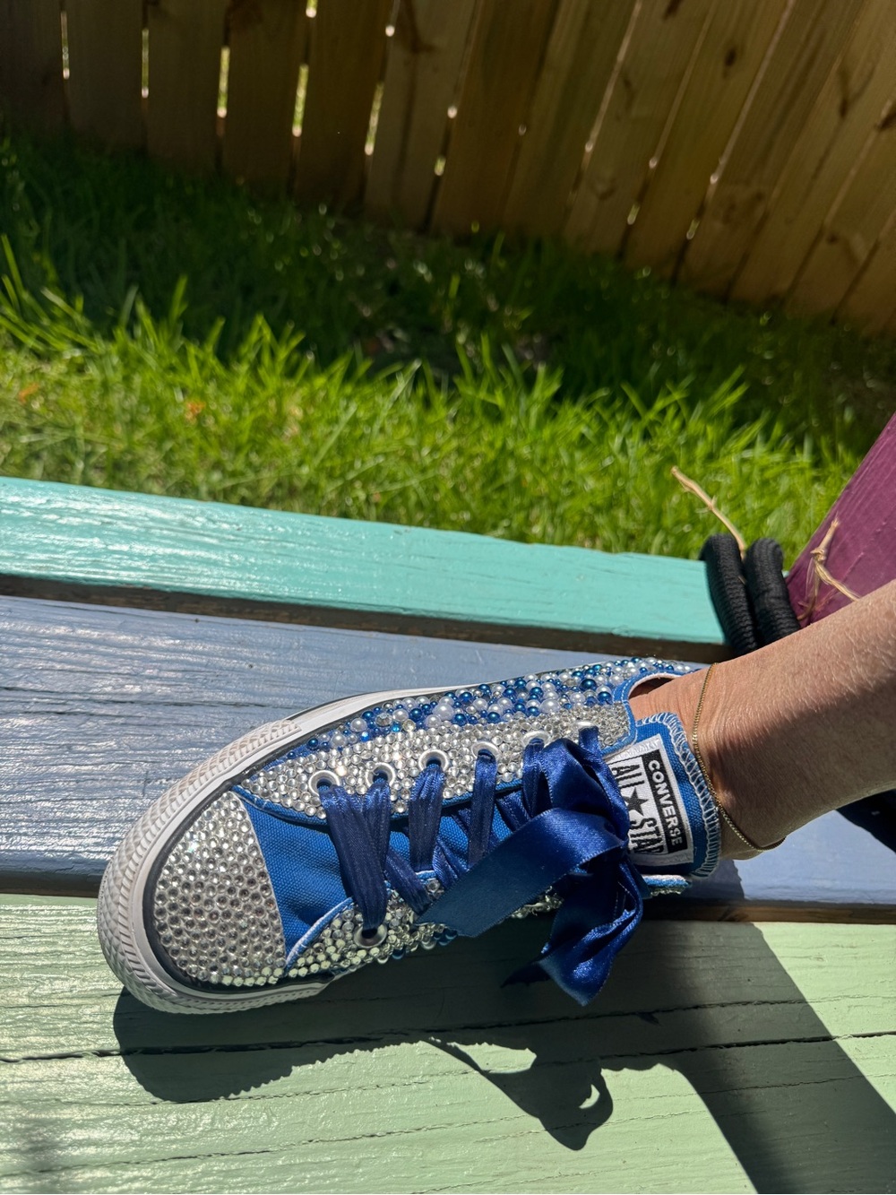 Converse (Dallas Cowboys)Women's Blue crystals & Pearl Low Top Sneakers - Picture 5 of 6